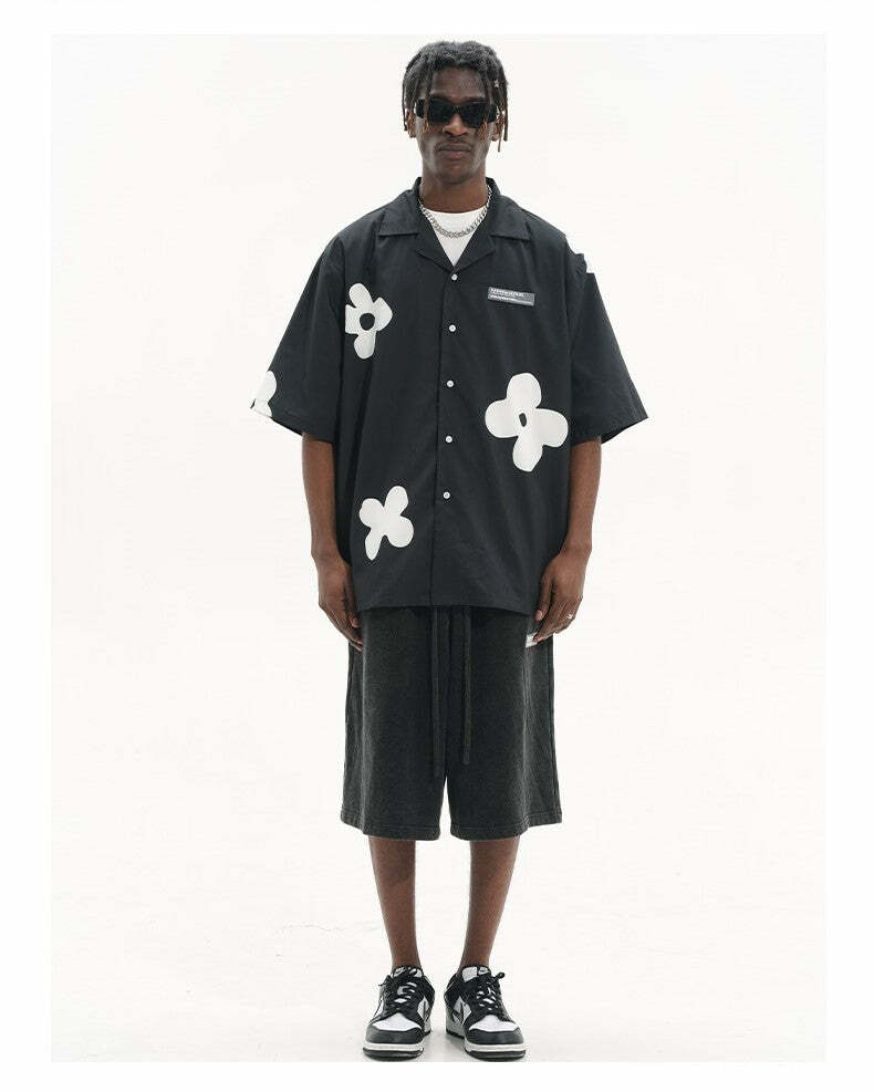 HARSH and CRUEL Solitary Flower Button-Up - Y2K Summer Grunge 90s Retro Fashion Top for Women