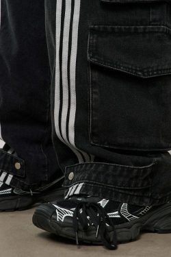 HARSH and CRUEL Vintage Washed Curved-Striped Cargo Pants - Y2K Grunge 90s Retro Summer Outfit