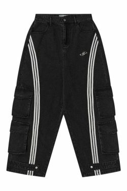 HARSH and CRUEL Vintage Washed Curved-Striped Cargo Pants - Y2K Grunge 90s Retro Summer Outfit