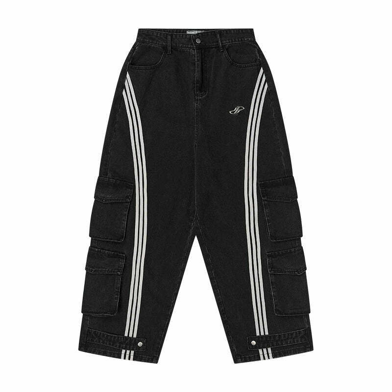HARSH and CRUEL Vintage Washed Curved-Striped Cargo Pants - Y2K Grunge 90s Retro Summer Outfit
