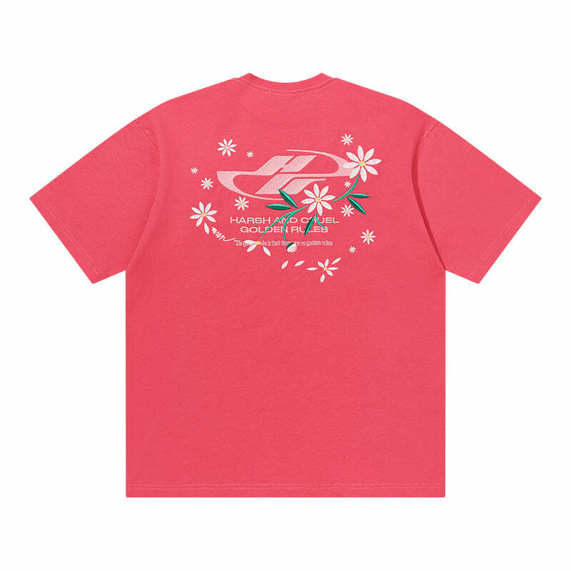 HARSH and CRUEL Y2K Embroidered Daisies Tee - Retro 90s Grunge Summer Outfit for Women