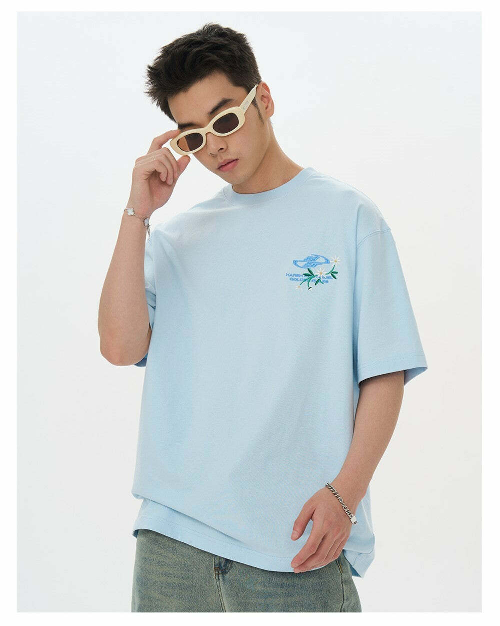 HARSH and CRUEL Y2K Embroidered Daisies Tee - Retro 90s Grunge Summer Outfit for Women