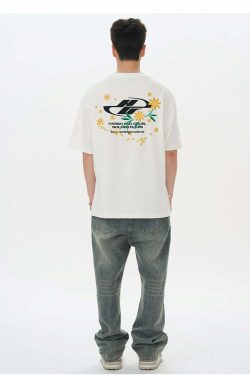 HARSH and CRUEL Y2K Embroidered Daisies Tee - Retro 90s Grunge Summer Outfit for Women