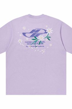 HARSH and CRUEL Y2K Embroidered Daisies Tee - Retro 90s Grunge Summer Outfit for Women