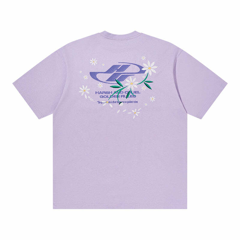 HARSH and CRUEL Y2K Embroidered Daisies Tee - Retro 90s Grunge Summer Outfit for Women