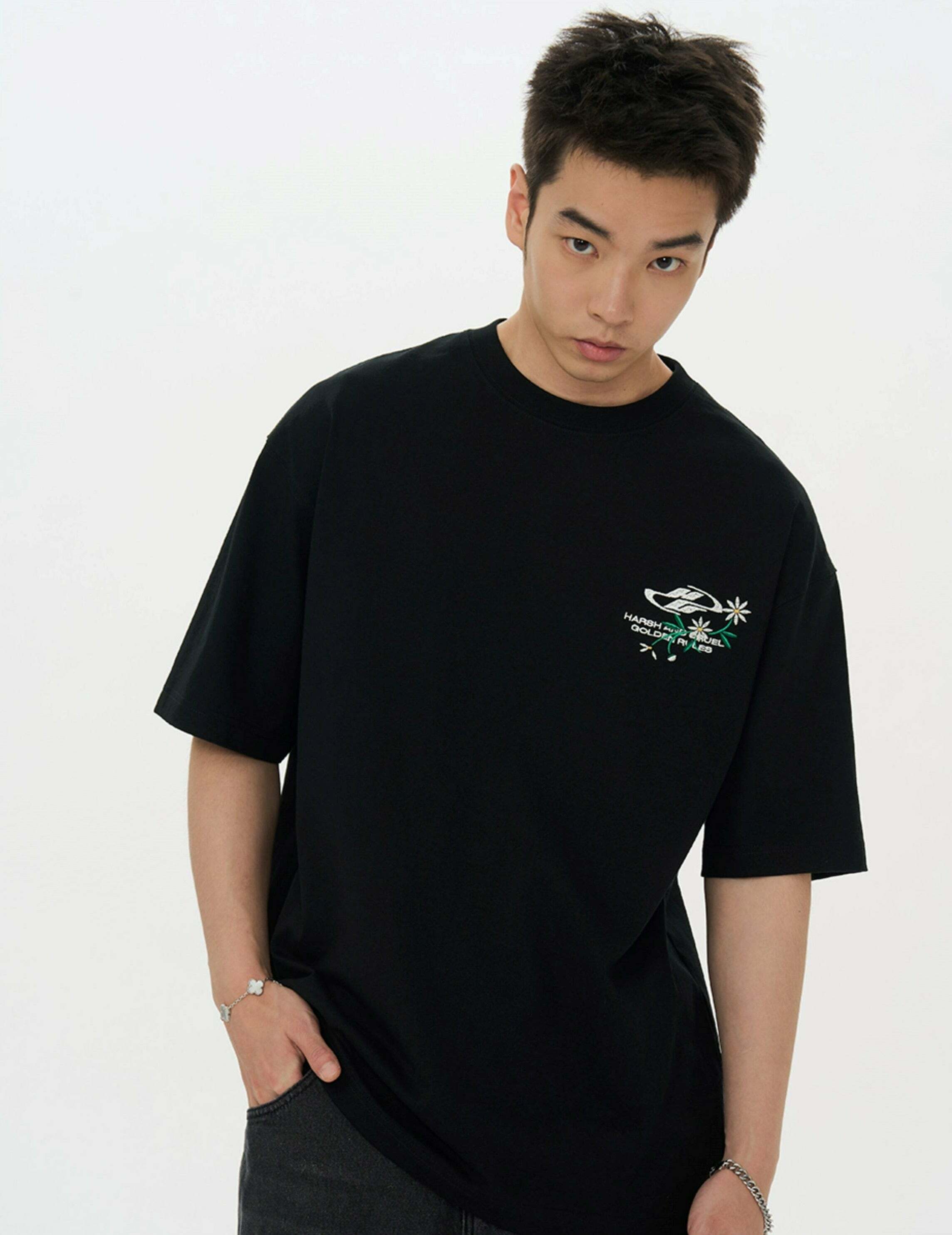 HARSH and CRUEL Y2K Embroidered Daisies Tee - Retro 90s Grunge Summer Outfit for Women