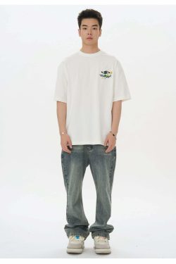 HARSH and CRUEL Y2K Embroidered Daisies Tee - Retro 90s Grunge Summer Outfit for Women