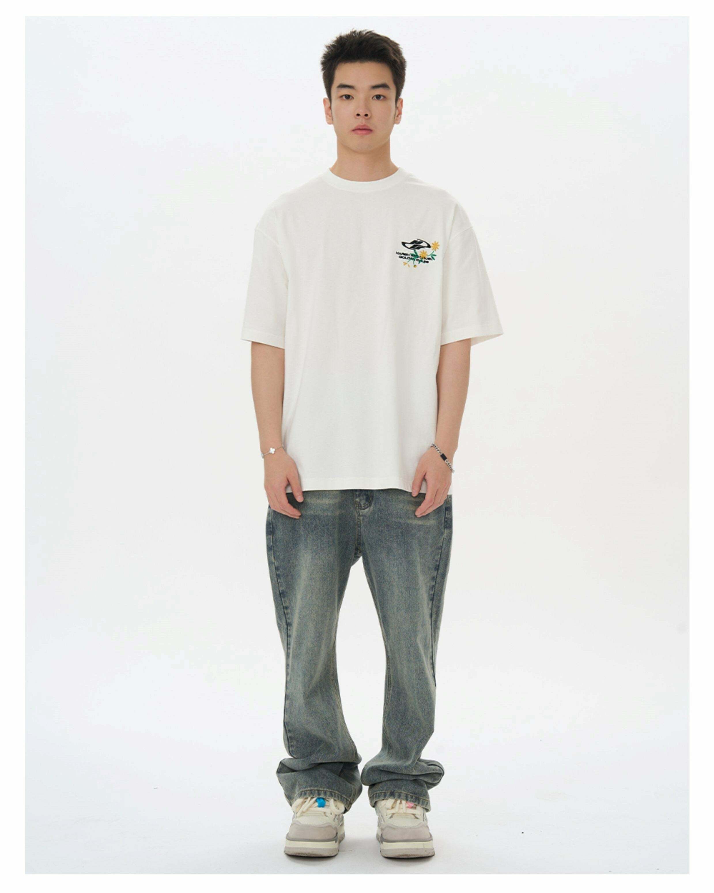 HARSH and CRUEL Y2K Embroidered Daisies Tee - Retro 90s Grunge Summer Outfit for Women