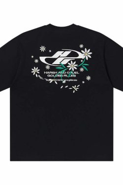 HARSH and CRUEL Y2K Embroidered Daisies Tee - Retro 90s Grunge Summer Outfit for Women