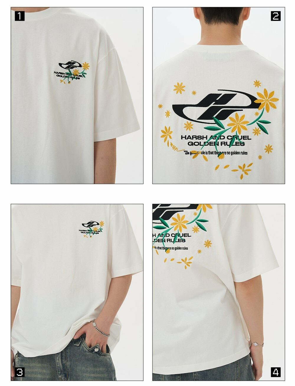 HARSH and CRUEL Y2K Embroidered Daisies Tee - Retro 90s Grunge Summer Outfit for Women