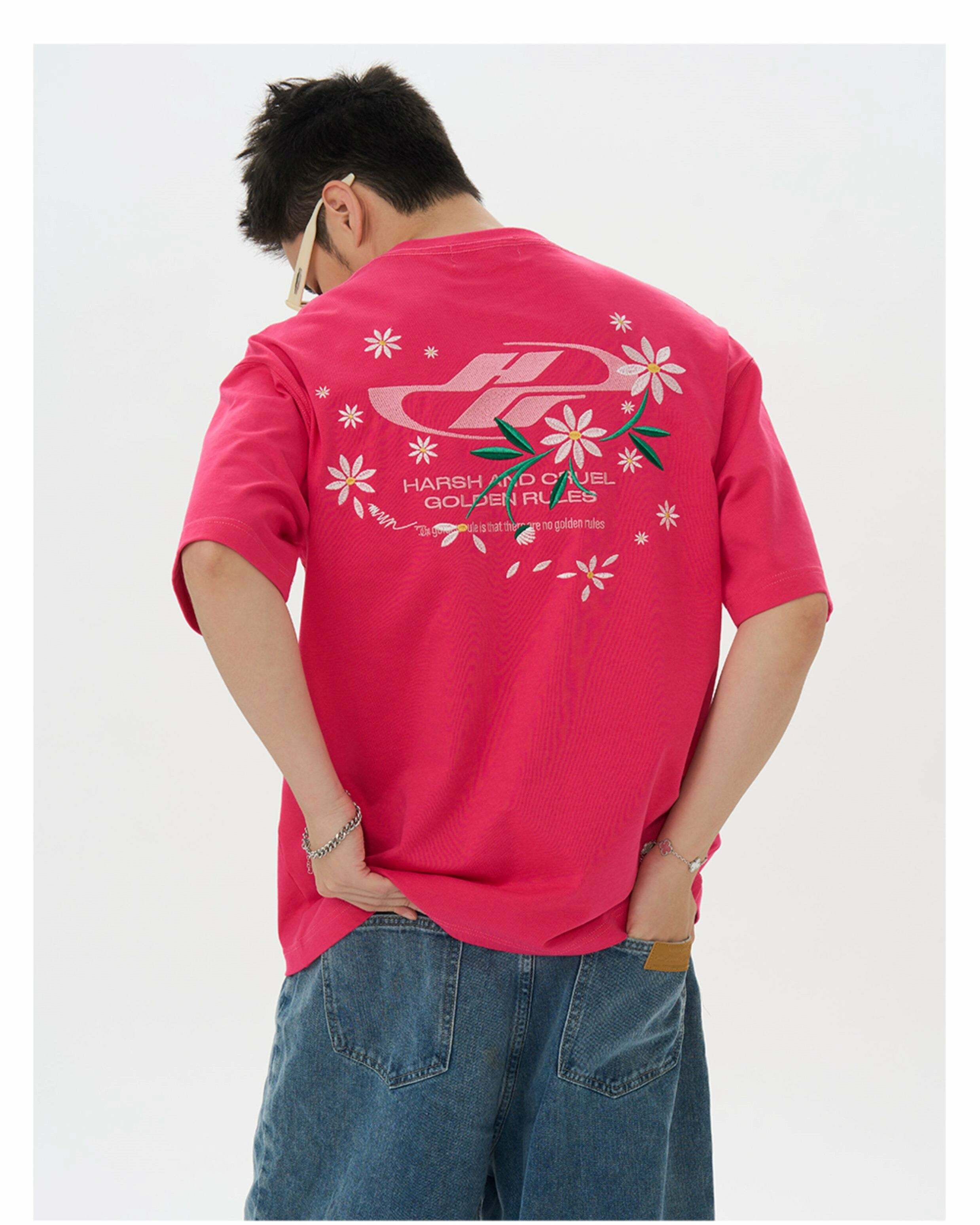 HARSH and CRUEL Y2K Embroidered Daisies Tee - Retro 90s Grunge Summer Outfit for Women