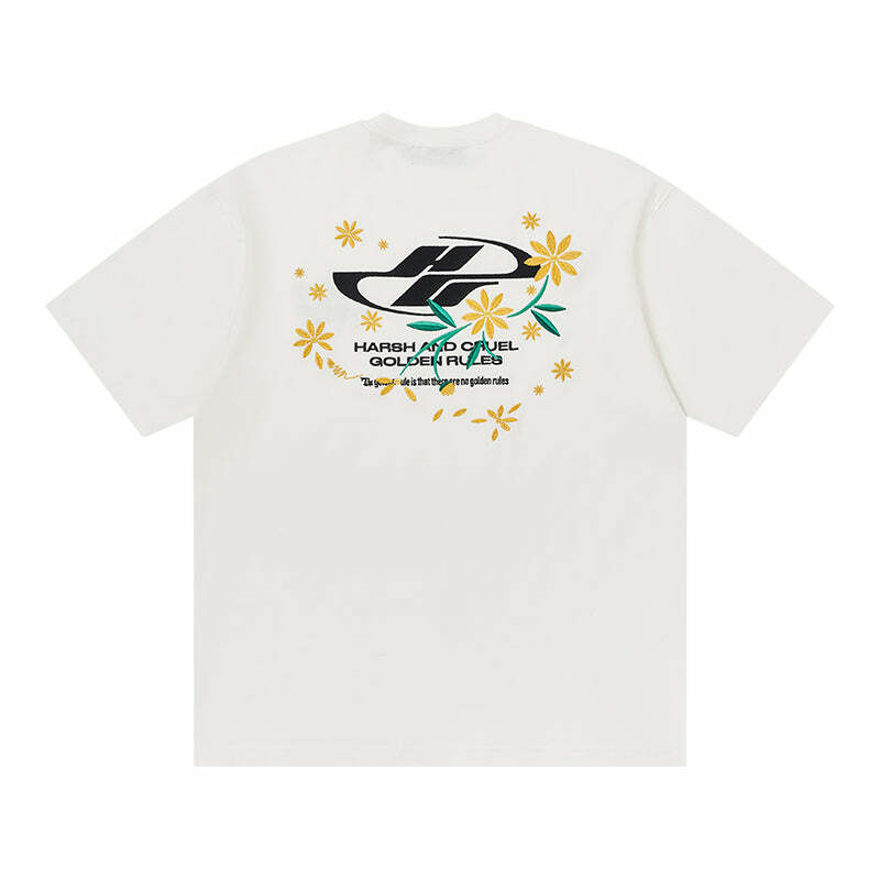 HARSH and CRUEL Y2K Embroidered Daisies Tee - Retro 90s Grunge Summer Outfit for Women