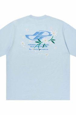 HARSH and CRUEL Y2K Embroidered Daisies Tee - Retro 90s Grunge Summer Outfit for Women