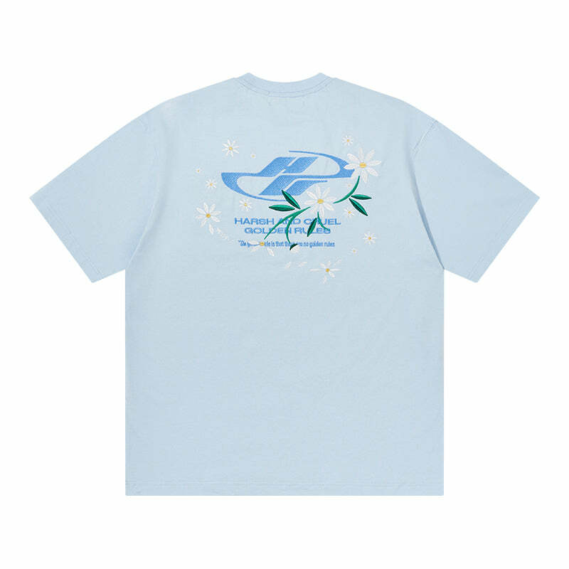 HARSH and CRUEL Y2K Embroidered Daisies Tee - Retro 90s Grunge Summer Outfit for Women