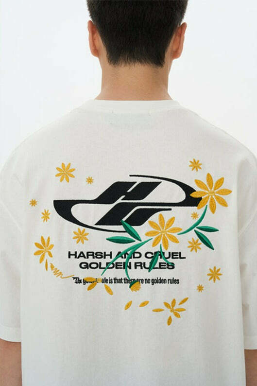 HARSH and CRUEL Y2K Embroidered Daisies Tee - Retro 90s Grunge Summer Outfit for Women