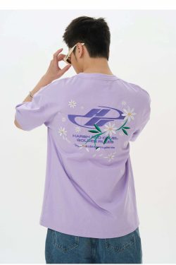 HARSH and CRUEL Y2K Embroidered Daisies Tee - Retro 90s Grunge Summer Outfit for Women