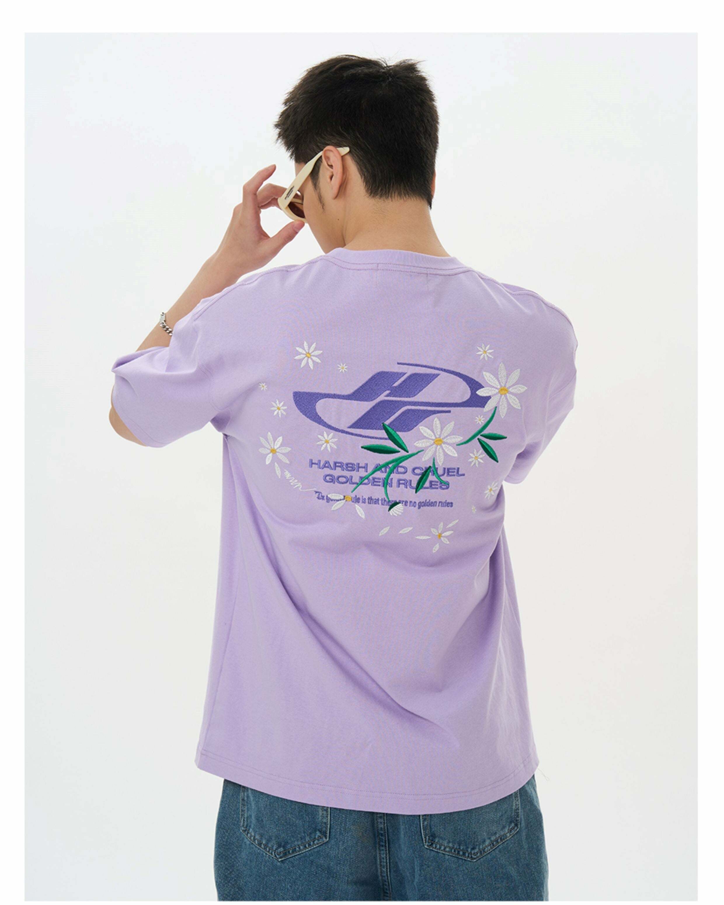 HARSH and CRUEL Y2K Embroidered Daisies Tee - Retro 90s Grunge Summer Outfit for Women