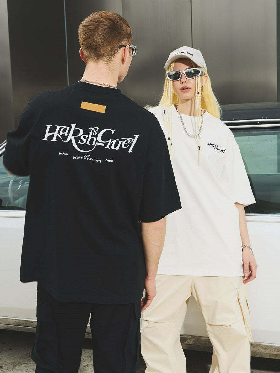 HARSH and CRUEL Y2K Grunge Logo Tee - Retro 90s Fashion, Summer Outfits, and Pastel Goth Style
