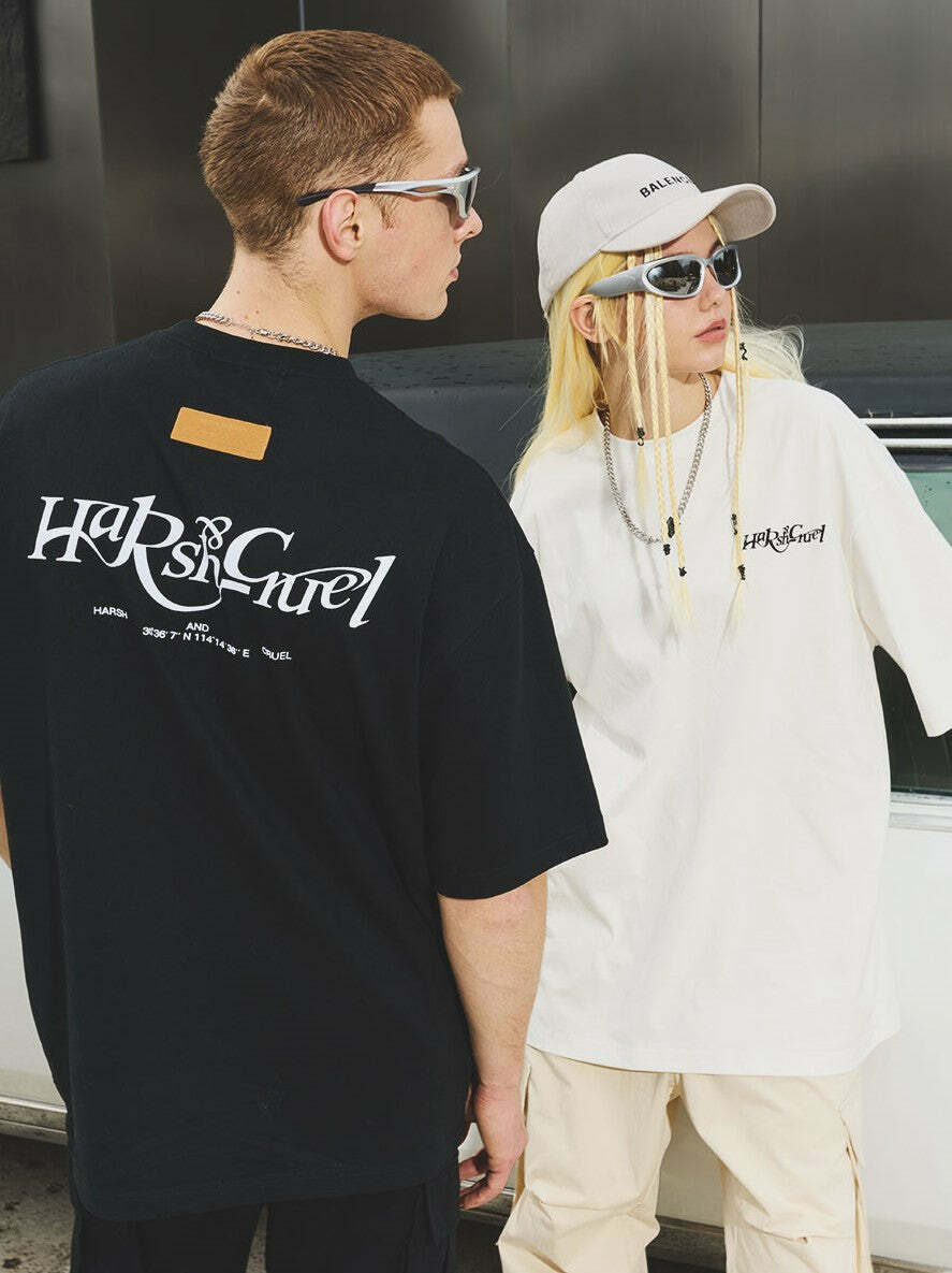 HARSH and CRUEL Y2K Grunge Logo Tee - Retro 90s Fashion, Summer Outfits, Gothic Y2K Style