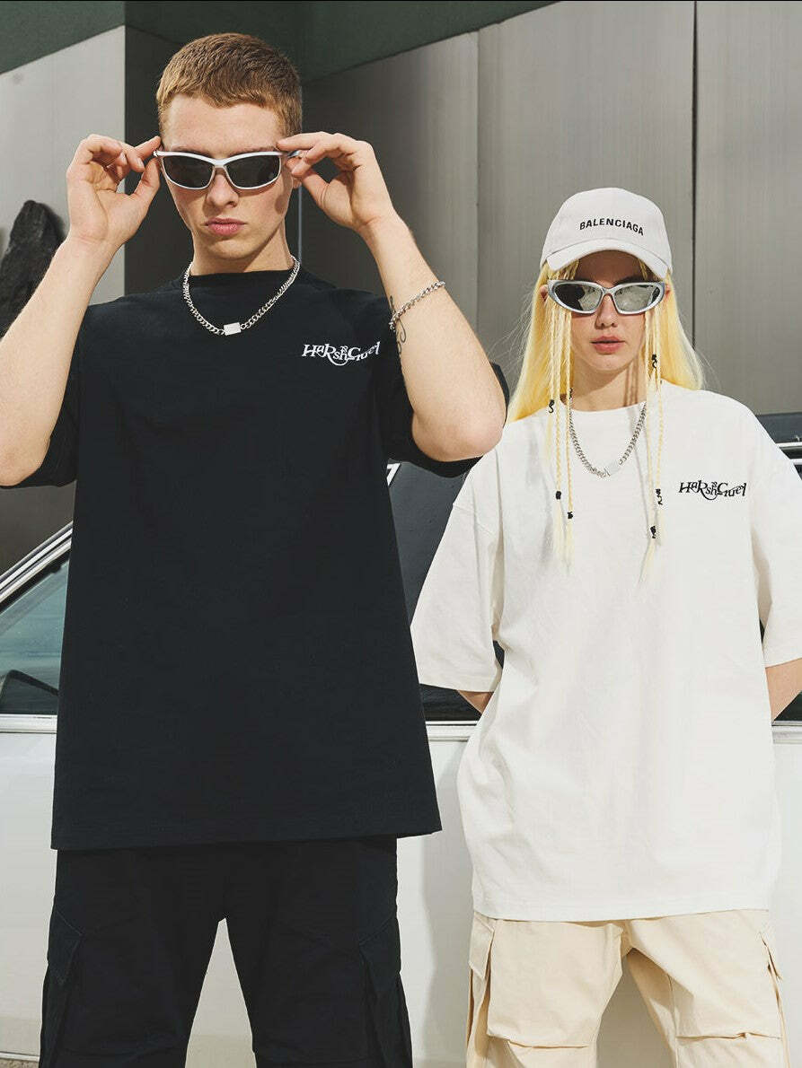 HARSH and CRUEL Y2K Grunge Logo Tee - Retro 90s Fashion, Summer Outfits, Gothic Y2K Style