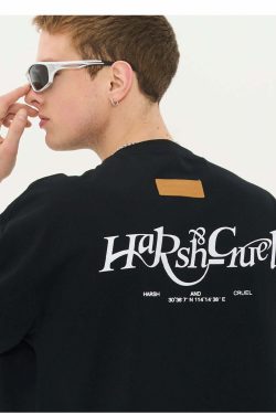 HARSH and CRUEL Y2K Grunge Logo Tee - Retro 90s Fashion, Summer Outfits, Gothic Y2K Style