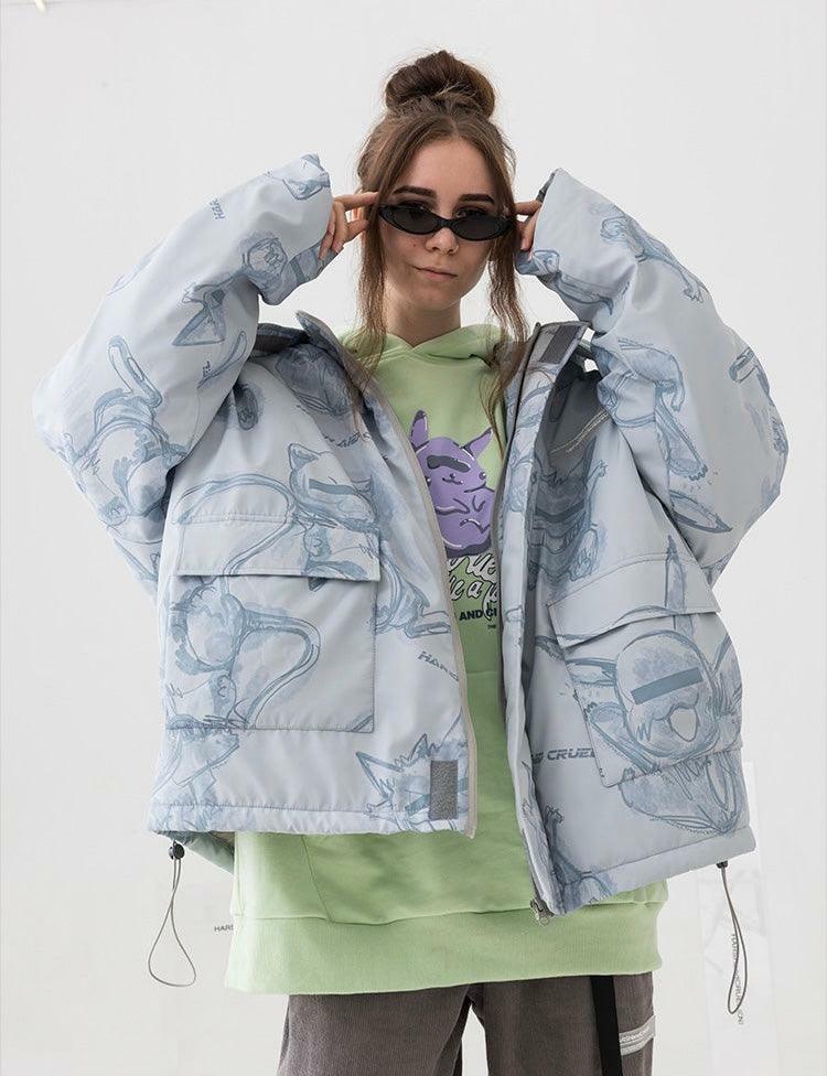 HARSH and CRUEL Y2K Grunge Parka Jacket - Retro 90s Fashion, Gothic Y2K, Summer Outfits