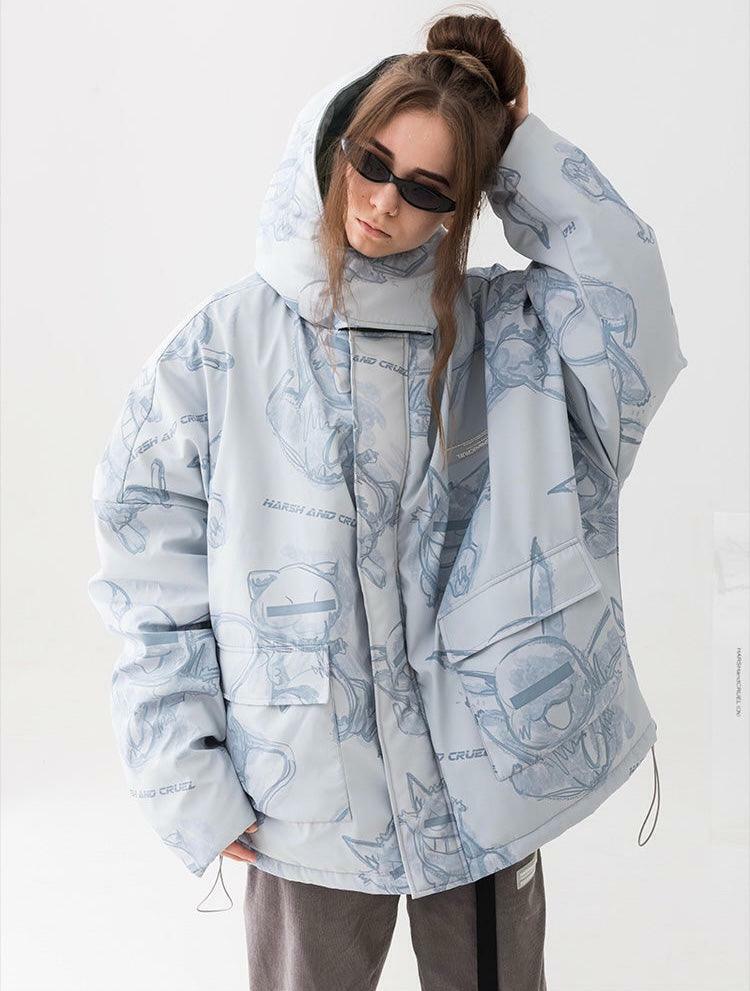 HARSH and CRUEL Y2K Grunge Parka Jacket - Retro 90s Fashion, Gothic Y2K, Summer Outfits
