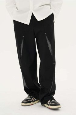 HARSH and CRUEL Y2K Grunge Spliced Trousers - 90s Fashion, Retro Style, Gothic Y2K Outfits