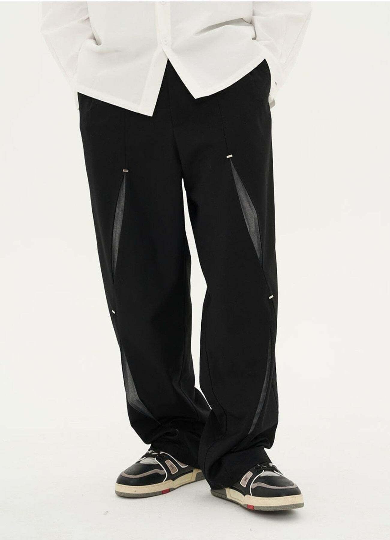 HARSH and CRUEL Y2K Grunge Spliced Trousers - 90s Fashion, Retro Style, Gothic Y2K Outfits