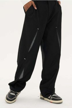 HARSH and CRUEL Y2K Grunge Spliced Trousers - 90s Retro Summer Fashion, Gothic Y2K Outfits