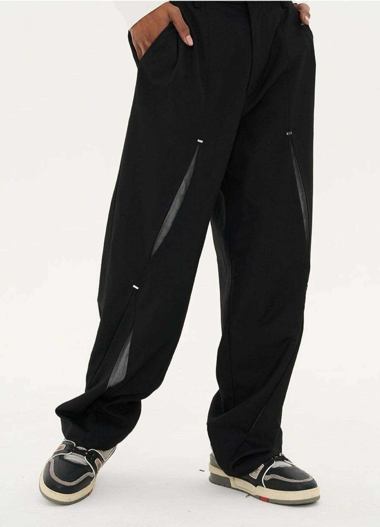 HARSH and CRUEL Y2K Grunge Spliced Trousers - 90s Retro Summer Fashion, Gothic Y2K Outfits