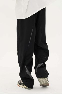 HARSH and CRUEL Y2K Grunge Spliced Trousers - 90s Retro Summer Fashion, Gothic Y2K Outfits