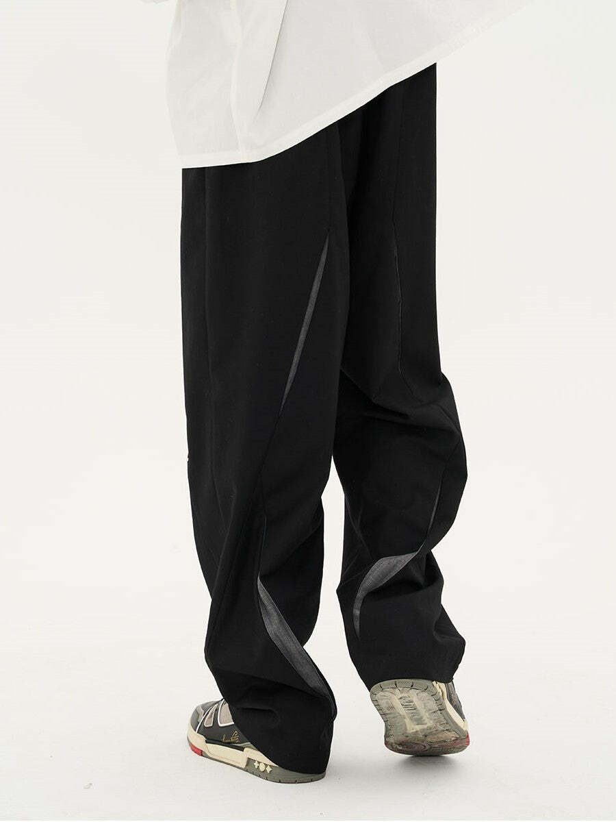HARSH and CRUEL Y2K Grunge Spliced Trousers - 90s Retro Summer Fashion, Gothic Y2K Outfits