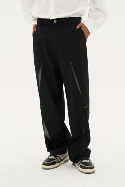 HARSH and CRUEL Y2K Grunge Spliced Trousers - 90s Retro Summer Fashion, Gothic Y2K Outfits