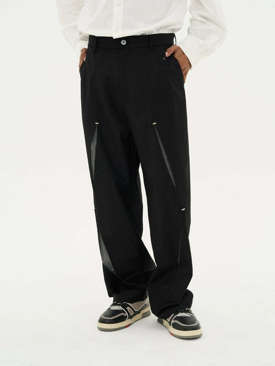 HARSH and CRUEL Y2K Grunge Spliced Trousers - 90s Retro Summer Fashion, Gothic Y2K Outfits