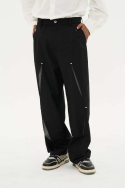 HARSH and CRUEL Y2K Grunge Spliced Trousers - 90s Retro Summer Fashion, Gothic Y2K Outfits