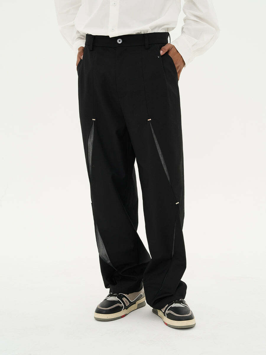 HARSH and CRUEL Y2K Grunge Spliced Trousers - 90s Retro Summer Fashion, Gothic Y2K Outfits