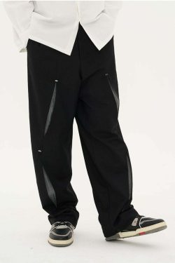 HARSH and CRUEL Y2K Grunge Spliced Trousers - 90s Retro Summer Fashion, Gothic Y2K Outfits