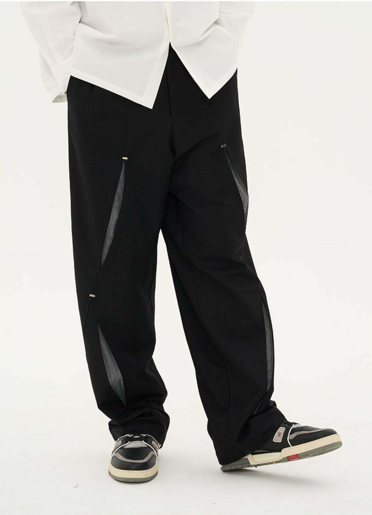 HARSH and CRUEL Y2K Grunge Spliced Trousers - 90s Retro Summer Fashion, Gothic Y2K Outfits