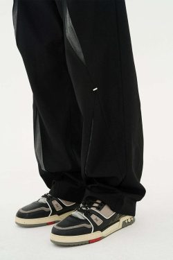 HARSH and CRUEL Y2K Grunge Spliced Trousers - 90s Retro Summer Fashion, Gothic Y2K Outfits