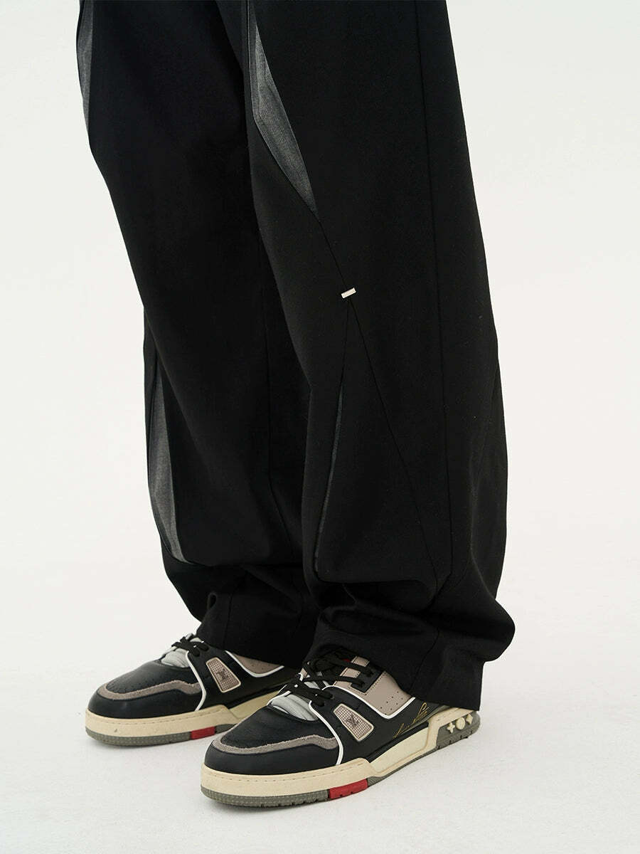 HARSH and CRUEL Y2K Grunge Spliced Trousers - 90s Retro Summer Fashion, Gothic Y2K Outfits