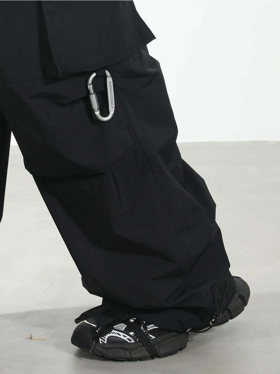 HARSH and CRUEL Y2K Grunge Wide-Leg Multipocket Cargo Pants - 90s Retro Summer Fashion