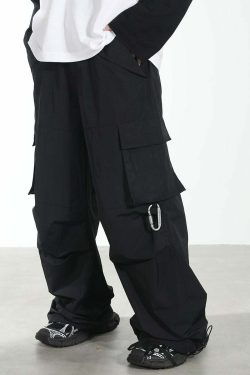 HARSH and CRUEL Y2K Grunge Wide-Leg Multipocket Cargo Pants - 90s Retro Summer Fashion