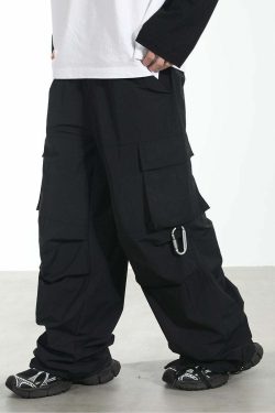 HARSH and CRUEL Y2K Grunge Wide-Leg Multipocket Cargo Pants - 90s Retro Summer Fashion