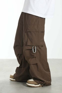 HARSH and CRUEL Y2K Grunge Wide-Leg Multipocket Cargo Pants - 90s Retro Summer Fashion