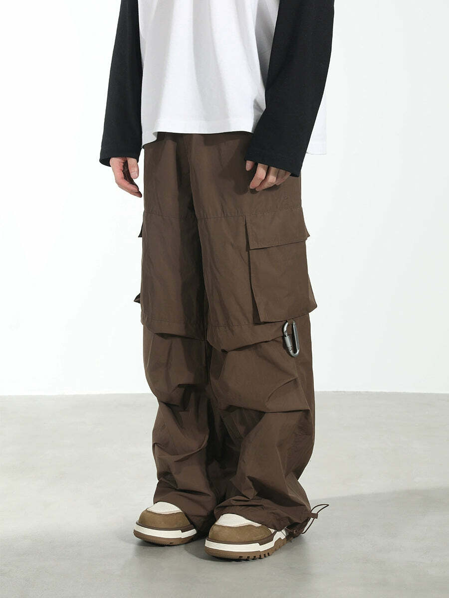 HARSH and CRUEL Y2K Grunge Wide-Leg Multipocket Cargo Pants - 90s Retro Summer Fashion