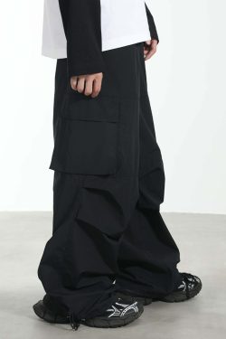 HARSH and CRUEL Y2K Grunge Wide-Leg Multipocket Cargo Pants - 90s Retro Summer Fashion