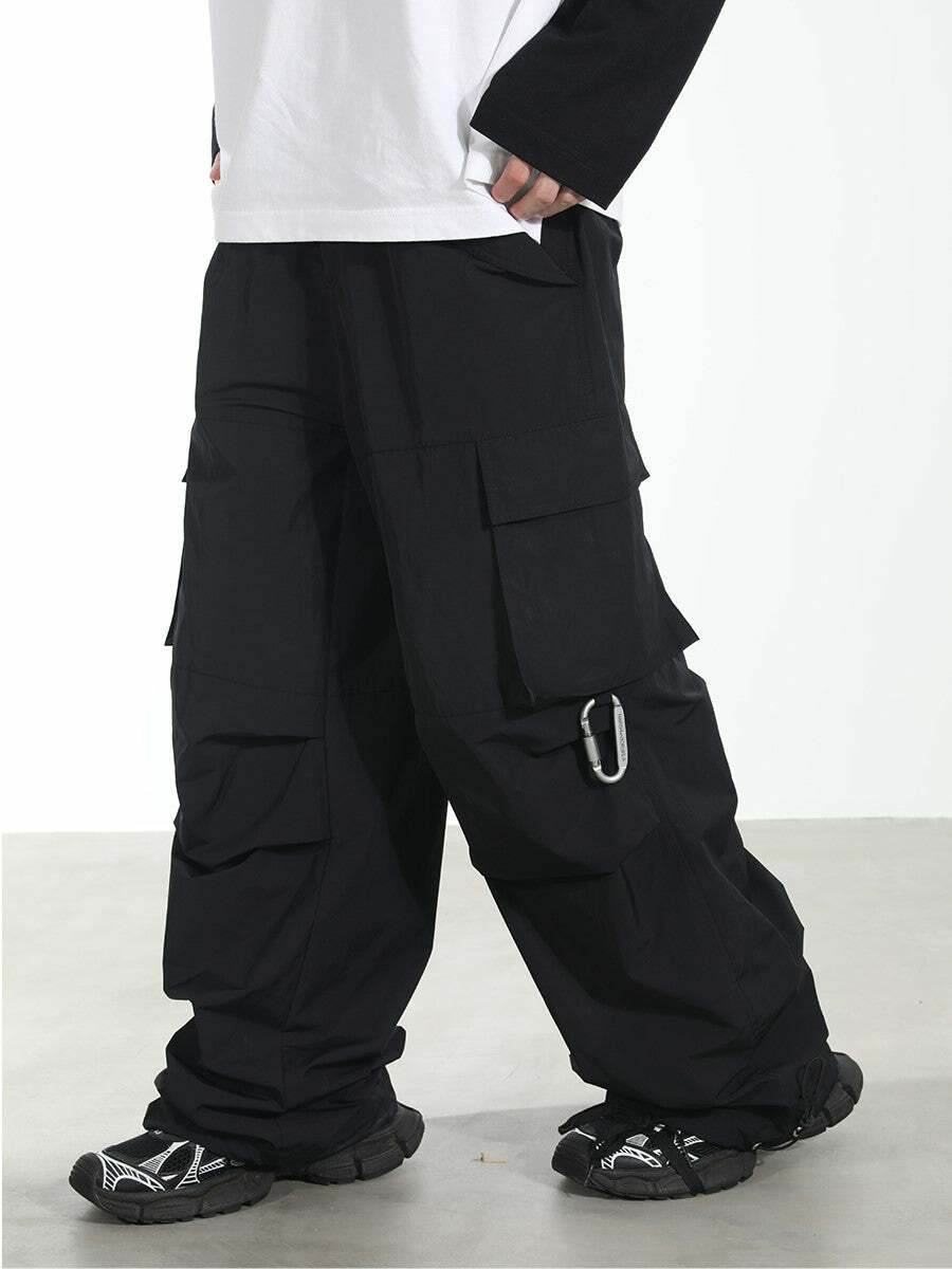 HARSH and CRUEL Y2K Grunge Wide-Leg Multipocket Cargo Pants - 90s Retro Summer Fashion