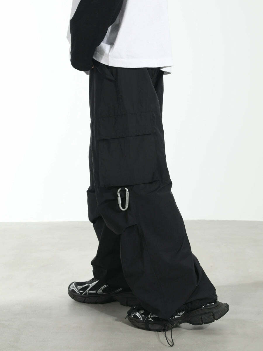 HARSH and CRUEL Y2K Grunge Wide-Leg Multipocket Cargo Pants - 90s Retro Summer Fashion
