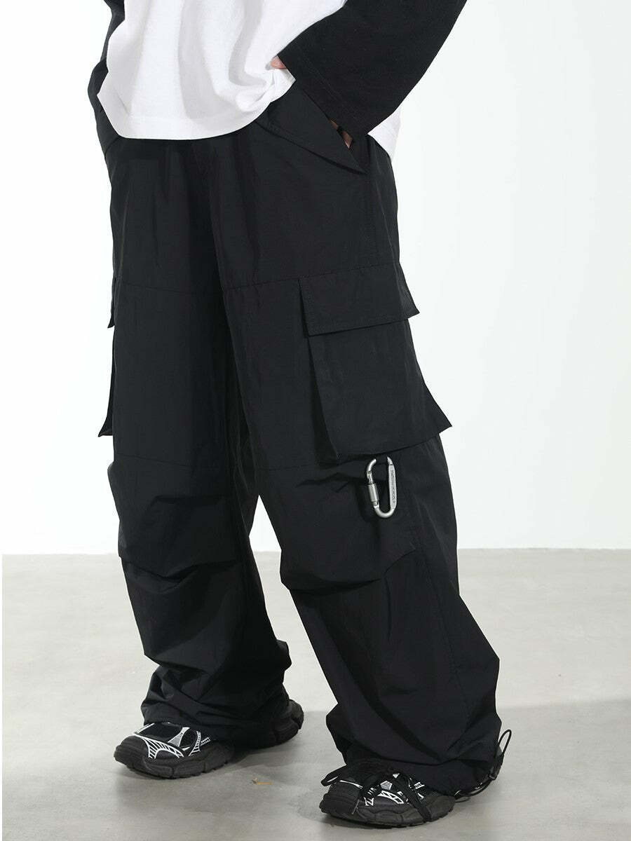 HARSH and CRUEL Y2K Grunge Wide-Leg Multipocket Cargo Pants - 90s Retro Summer Fashion